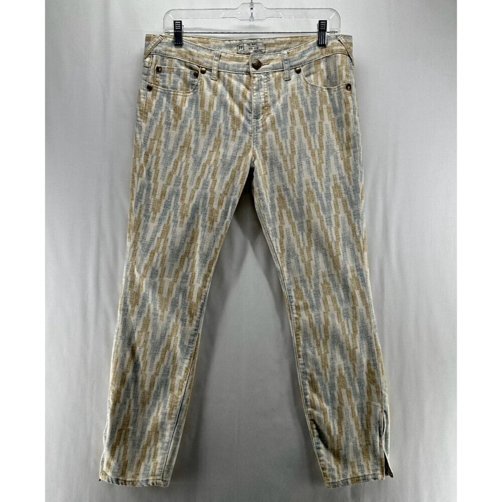 Free People Jeans Womens 30 Ikat Print Skinny Ankle Stretch Cotton Blend Beige